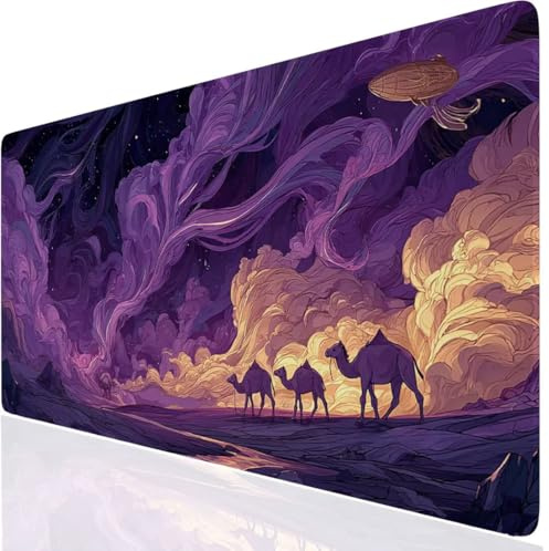 Kamel Mauspad XXL, Lila Mousepad 600x300x3mm mit Genähten Kanten, Mauspad Großes Schreibtischauflage, Gaming Mousepad Wasserdicht und rutschfest, Desk Mat Vernähte Kanten für MacBook, Laptop DE-7842