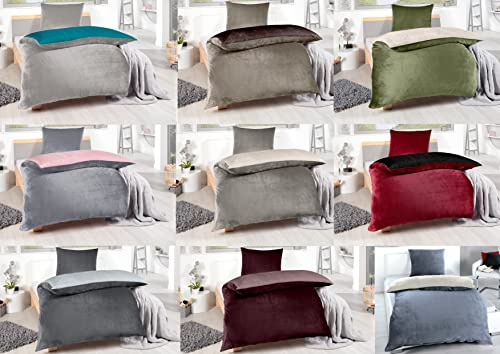MB Warenhandel24 Bettwäsche Winter - Set Plüsch, Teddy-Fleece, 135x200 cm Bettbezug mit 80x80 cm Kissenbezug, Wende-Design, Bügelfrei, Winter-Warm, Cashmere Touch (Rot/Schwarz)