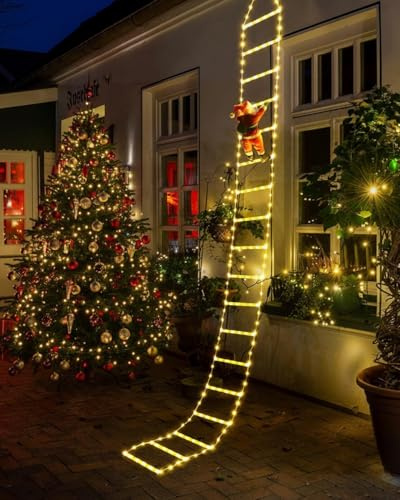 EcoNour Weihnachtsleiter-Lichter mit Weihnachtsmann – 400 LED Lichter, 8 Lichtmodi, Timer- und Speicherfunktion, Netzbetrieben, Weihnachtsdekoration für Innen & Außen, Garten, Baum (Warmweiß)