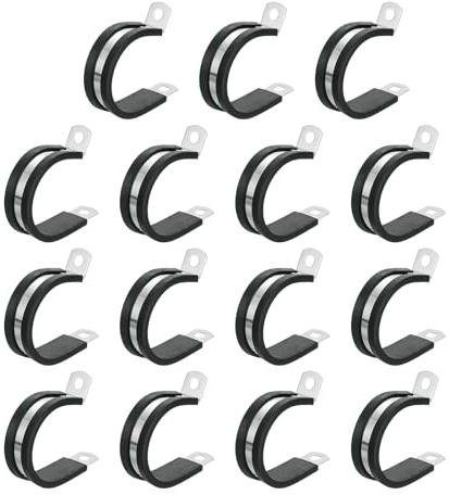 QUARKZMAN Rohrschellen mit Gummieinlage, 15 Stück 1-3/8(34mm) Schlauchschellen Edelstahl Kabelklemme Gummi, R-Typ Schlauchschellen für Draht Kabelführung Kabelbefestigung