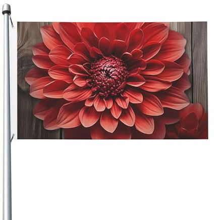 Drapeaux De Jardin Fleur De Dahlia Rouge Garden Flag Drapeau Extérieur Décorations Pour Célébrations Jardinage 90X150 Cm