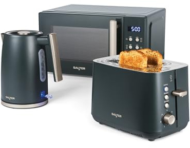 Salter Marino Kitchen Set, Kettle Toaster Microwave, 1.7L 20L | 3-Piece Set, 3kW Rapid Boil, 2-Slice, 7 Browning Levels, 800W Digital, 8 Auto-Cook Functions, Defrost, 25.5cm Turntable