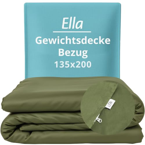 Ella Funda nórdica de 135 x 200 cm para manta de peso, fabricada en 100% algodón, apta para mantas de 7 kg y 9 kg, color verde oliva