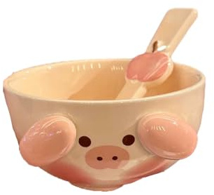Niedliche Keramik-Welpen-Reisschale mit Löffel, Cartoon-Tier-rosa Reisschalen-Pulver