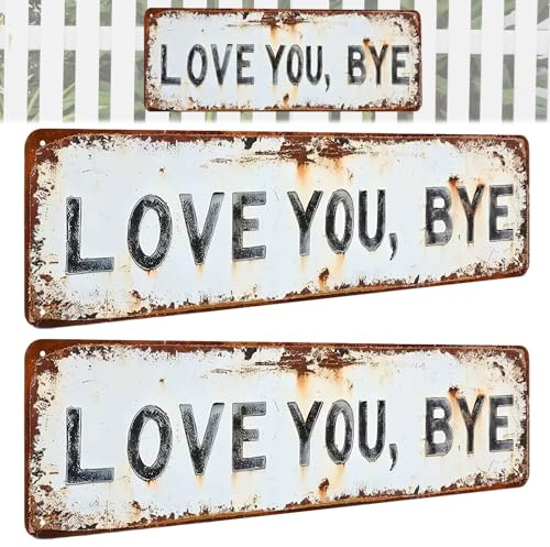 2PCS Love You Bye Sign, Love You Bye Above Door Sign,Hallway Entryway Door Signs Decor, 8 inches Vintage Metal Wall Sign Wall Art, Farmhouse Style Hanging Plaque for Valentines Day Decoration