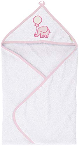 Playshoes Mädchen Frottee-Kapuzentuch Elefant 340046, 586 - Weiß/Rosa, 100x100cm