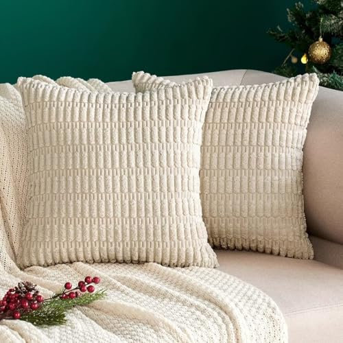 MIULEE 2er Set 40x40 cm Kordsamt Kissenbezüge Weihnachten Moderne Kissenhüllen Dekorative Sofakissen Dekokissen Weicher Zierkissenbezug für Wohnzimmer Sofa Schlafzimmer Boho Dekor Beige