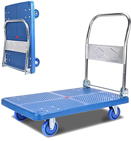 Klappbar Plattformwagen bis 150 kg, Faltbarer Plattform-Trolley, Sackkarre, 150 kg Tragkraft, 83 x 70 x 46 cm, für Lager (Blau-SL-S)
