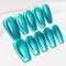 Sun&Beam Nails Handmade Press-On Medium Long Coffin Ballerina with Nile Blue Cat Eye Design Charm Cute False Nail Tips 10 Pcs (#84 L)