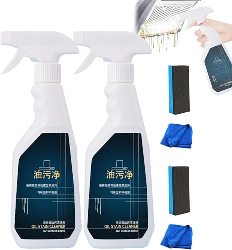 Küchenfleckenentferner für hartnäckiges Fett und Schmutz, Küchenschmutzreiniger, Mehrzweck-Reinigungsschaum, schäumender Schweröl-Fleckenreiniger für Küche Badezimmer, 330 ml (2 Stück)