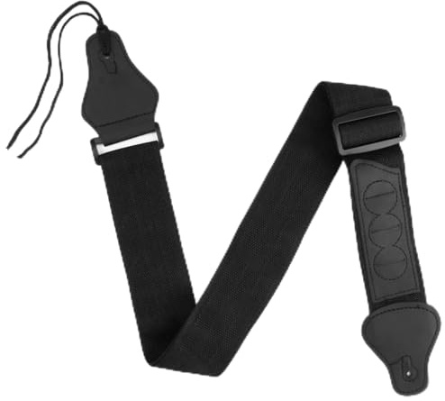 eModwey Sangle de Guitare Ajustable en Coton avec Extrémités en Cuir PU, Compatible avec Guitares Acoustiques, Électriques et Basses, Noir - Inclut 3 Porte-Médiators, Idéale pour Enfants et Adultes