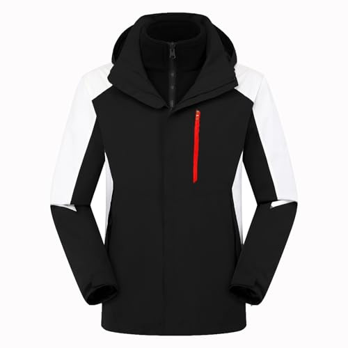 3-in-1 Outdoorjacke Wasserdichte Jacke Damen: Softshelljacke mit Abnehmbarem Innenfutter und Kapuze Herbst Wintermantel (DE/NL/SE/PL, Alphanumerisch, M, Regular, Regular, Schwarz-Weiß (unisex))