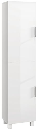 HOMCOM Colonna Bagno Salvaspazio Moderna con Due Armadietti, Mobile Bagno Alto da Terra con Ripiani Regolabili in Legno MDF, 40x30x167.5 cm, Bianco Lucido