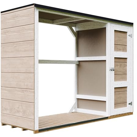 Abri à bûches extérieur - 75 x 217 x H159 cm - Abri à bûches Moderne avec Rangement latéral pour Les Outils - 1,09 m² + 0.53 m² - Abri à Outils et bûches - TIMBELA M981 - Terra Brown