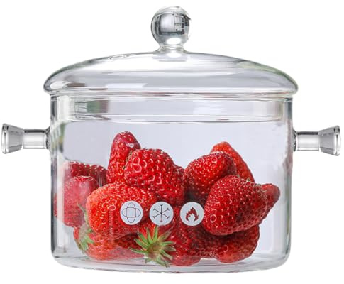 Glass Cooking Pot, 1.7L/57oz Heat-Resistant Borosilicate Glass Saucepan with Cover, Cookware Set Stovetop Pot for Soup, Pasta,& Baby Food (57OZ)