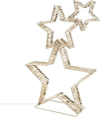 ECD Germany 3x Deko Weihnachtssterne übereinander, 80cm, 350 LED, Warmweiß, Gold, auf Ständer, Drahtgestell, Leuchtstern Außen mit Beleuchtung & Timer, Weihnachtsdeko Wetterfest, Weihnachtsbeleuchtung