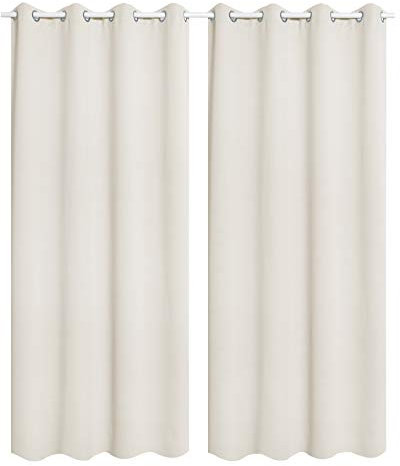 WOLTU 2er Set Gardinen, Vorhang für Wohnzimmer Kinderzimmer, mit Ösen, Leicht & Weich, Wärmeisolierend, 140 x 225 cm, Creme