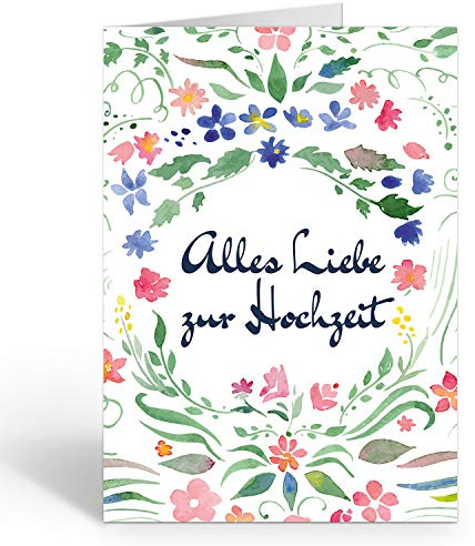 XXL Glückwunschkarte (A4) | zur Hochzeit | mit Umschlag | Aquarell Blumen Vintage | edle und hochwertige Klappkarte | Große Design Karte zum Verschenken | Maxi Karte Überformat
