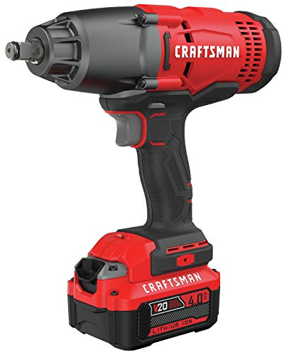 CRAFTSMAN V20 RP - Kit de llave de impacto inalámbrica de 1/2 pulgada, sin escobillas, batería de 4 Ah y cargador incluidos (CMCF900M1)