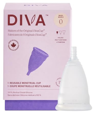DivaCup Menstruationstasse Modell 0 – Wiederverwendbare Periodentasse aus 100% medizinischem Silikon – Bis zu 12 Stunden auslaufsicherer Period Cup – Umweltfreundliche Menstrual Cup