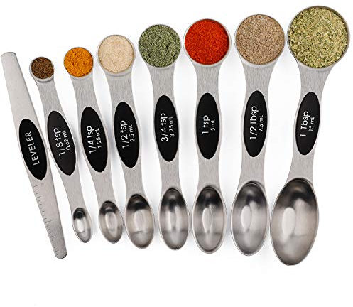 Magnetische Messlöffel Edelstahl 7 Stück Metall Teelöffel und Esslöffel Messlöffel für trockene und flüssige Zutaten Black of 8