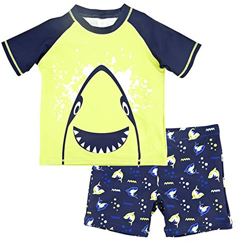 Jungen Rash Vest & Short UV Schützend Schwimmanzug Kurzarm Badeshirt (Grün, 8 Jahre)