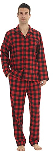 YUSHOW Pyjamas for Men Flannel Red Check Pyjama Sets Ultra Soft Loungewear Long Sleeve Top and Bottoms