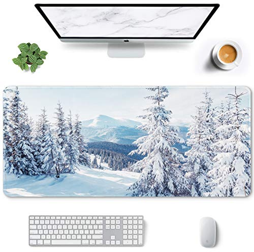 Auhoahsil Großes Gaming-Mauspad, Eis/Schnee-Thema, XXL, 90 x 40 cm, Schreibtischunterlage, genäht, rutschfest, Gummi, lang, Computer-Mauspad, dünn, erweitert, ganzflächig, PC/Laptop, kabellose Maus