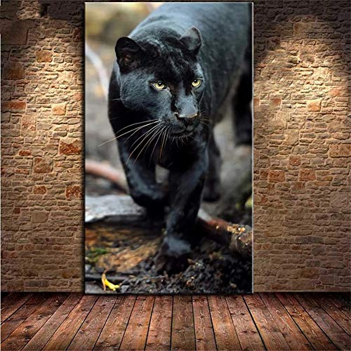 5D DIY Diamant Malerei Set Voll Bohrer schwarzer Panther Malen nach Zahlen Full Round Drill Kits Diamant Painting Bilder Diamond Stickerei Kreuz Stich Erwachsene für Home Wall Décor(40x80cm,16x32in)