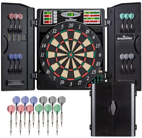 Arachnid Titanium 5400 Electronic Dartboard Cabinet Set - Modern Style Design - 38 Game Types with 183 Variations - 9 LED Screens for Dart Score Tracking - Includes Six Soft Tip Darts
