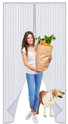 Magnet Fliegengitter Tür Insektenschutz，115x215cm Moskitonetz Tür Insektenschutz Fliegenschutzvorhang Automatisch Verschließen Magnet， Klebemontage，für Balkontür Wohnzimmer Terrassentür，Weiß