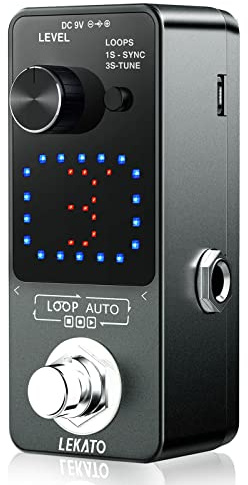 LEKATO Pedale Looper, pedale Looper con funzione di sincronizzazione e sintonizzatore, pedale loop per chitarra con schermo Looper per chitarra elettrica e basso, sovraincisioni illimitate, 3 loop