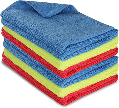 normani 6/12 Microfasertücher – Reinigungstuch, 40x30cm Premium Qualität für Haushalt,Küche, Bad, Auto und Felgen! Putztücher, fusselfrei und streifenfrei Blau/Gelb/Rot Einheitsgröße