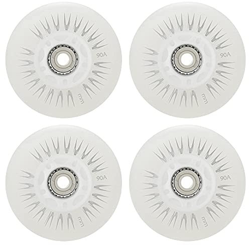 SSCYHT 4 STK. 90A LED Leuchtrolle für Inlineskates 60mm 62mm 64mm 68mm 70mm 72mm 76mm 80mm Inline Skate Leuchtrolle zum Leuchten im Dunkeln ohne Lager,Weiß,80mm