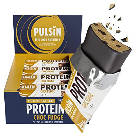 Pulsin - Choc Fudge Vegan Protein Bars - 12 x 57g - 14.8g Protein, 13.9g Fibre, 227 Kcal Per Serving - Gluten Free, Plant Based, Palm Oil Free & Dairy Free Snack Bar