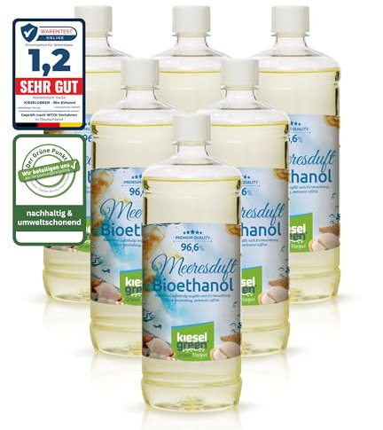 KieselGreen Bioethanolo 6 x 1 litro con Fragranza per Caminetto a Etanolo – Bio-etanolo profumato per Ambienti, molte Fragranze - Profumo per Caminetto a bioetanolo da Interno o da Tavolo M