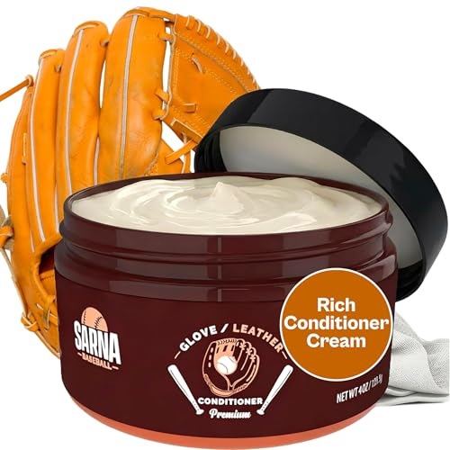 SARNA BASEBALL Glove Conditioner, Cream, 4 Oz – Break in Faster, Keep Leather Maintained – Water-Based, Non-Darkening, No Sticky Residue – Glove Conditioner for Mitts & Softball Gear Made in USA