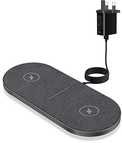 FDGAO Dual 20W Wireless Charger, 2 in 1 Fast Wireless Charging Pad Station Compatible with iPhone 12 13 14 15 16 17 Pro Max/11/XS,Airpods,Samsung Galaxy/Note, Galaxy Buds and more (With AC Adapter)