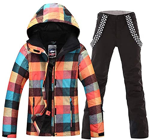 HOTIAN Skijacke, Snowboardjacke für Damen, hohe Winddichte, bunte Schneejacke, Hosenset, Style-10, X-Large
