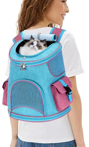 PETCUTE Haustier Hund Träger Rucksack,Atmungsaktiv Hunderucksack Katzenrucksack mit Abnehmbare Matte,Faltbarer Haustier Rucksack mit Sicherheitsleine für Reisen/Wandern/Camping,Bis zu 6 kg