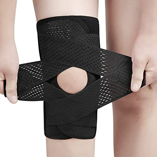 Knee Support for Women/ Men Knee Brace for Knee Pain Adjustable Knee Compression Sleeve Support with Side Stabilizers for Working Out, Running, Fitness, Weightlifting ACL MCL Meniscal Tear Black (M)
