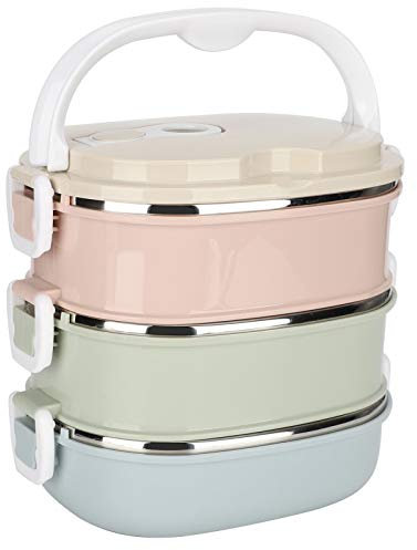 Brotdose aus Edelstahl, Luftdichte -Box, Tragbare Thermo-Lunchbox mit Griff für Büro, Arbeitsessen, Schule, 18 X 15 cm(#3 Layers)