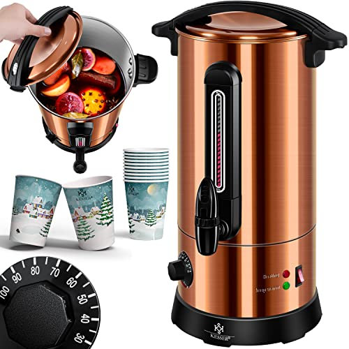 KESSER® Hervidor de Vino Caliente de 10 l de Acero Inoxidable, Incluye 10 Tazas con termostato, máquina expendedora para Bebidas Calientes, dispensador de Agua Caliente, indicador de Nivel