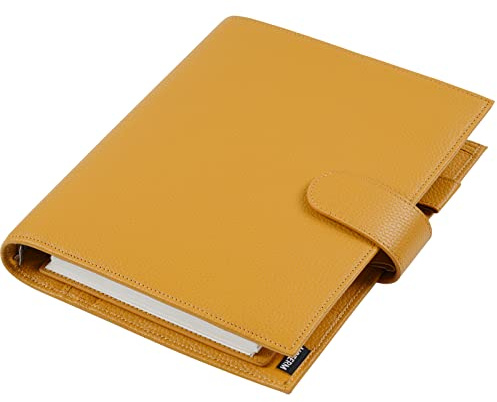 Moterm A5 Luxe Ringe Planer - Echtes Leder Binder Organizer (Kiesel-Senf,30mm Ring)
