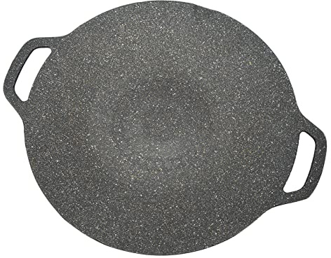 Fdit Koreanische Grillpfanne, Koreanische Grillpfanne, Schwarz, Gebogene Form, Geriffelte Textur, Doppelgriffe für Camping