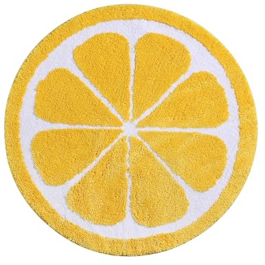 Carmoion Niedliche Badematte, Zitronen-Teppich, wasserabsorbierend, rutschfest, rund, Zitronen-Badematte, weich, maschinenwaschbar, Teppich für Schlafzimmer, Küche, Badezimmer, WC, Böden, 70 x 69 cm,