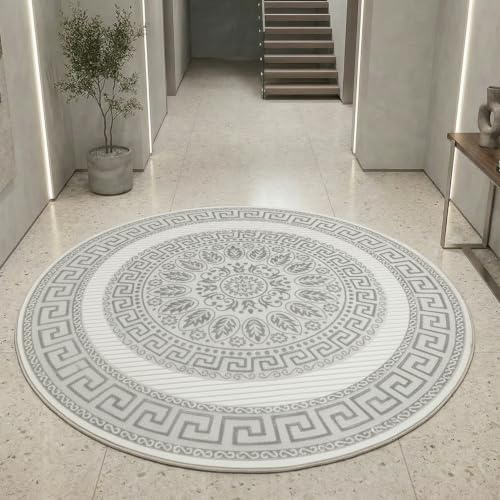 Teppich-Traum Matta dröm vardagsrum sovrum matta stor kort lugg designermatta modern ädel elegant glänsande grädde grå diameter 200 cm rund