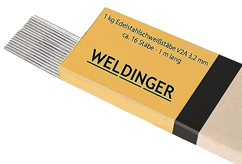 WELDINGER Edelstahlschweißstäbe V2A 3,2 mm 1 kg ca. 16 Stäbe 1 m lang (ER308L/1.4301)