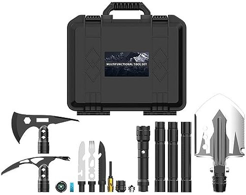 LeTkingok Multifunktions-Klappschaufel-Set, Outdoor-Survival, Gartenspaten, Axt, Camping, Schneefalte, Taktische Schaufel, Auto-Notfall-Set