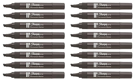 Sharpie W10 Permanent Markers - Chisel Wedge Tip - Black Ink - Pack of 16